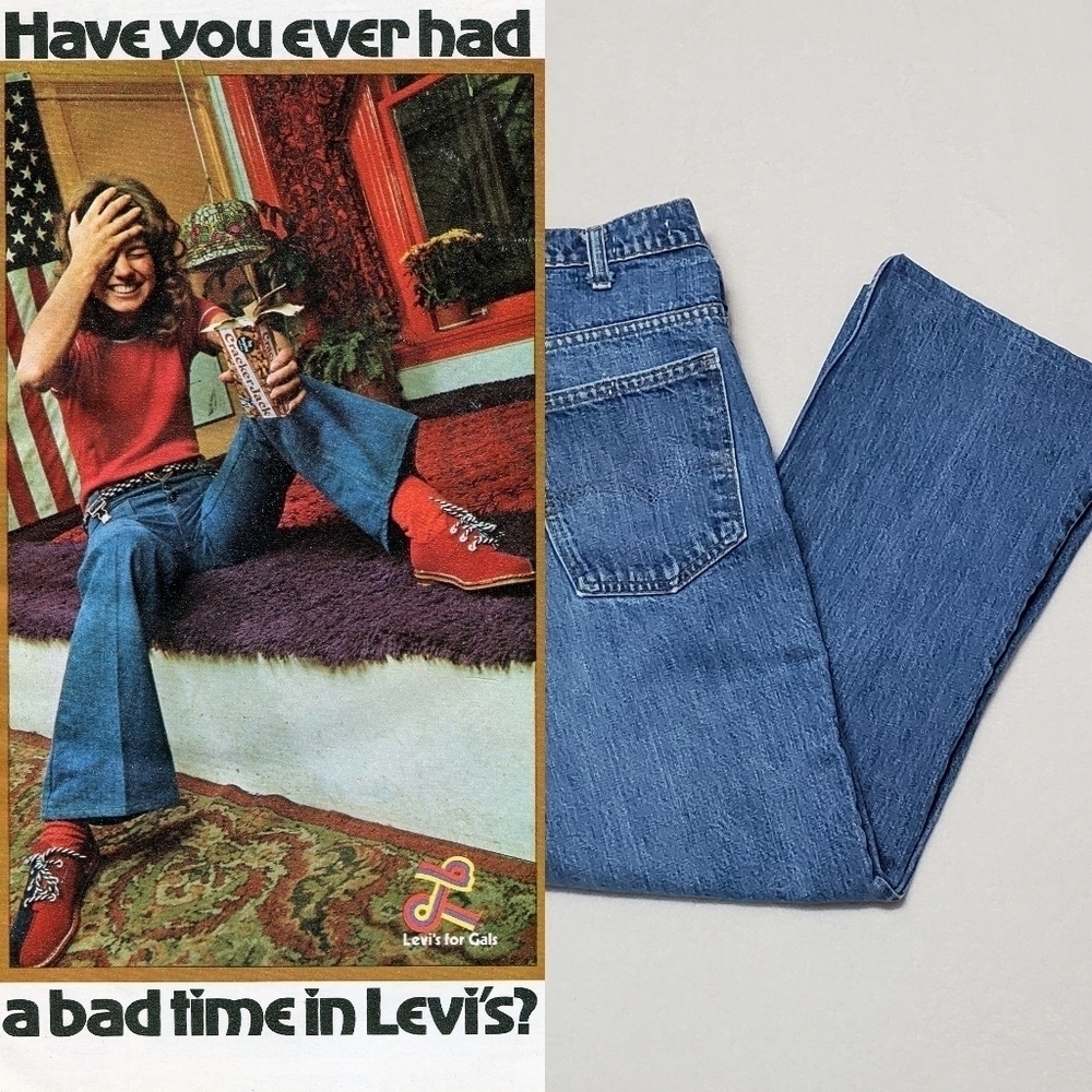 VINTAGE 70s Levi's 646 Orange Tab High Rise Cropped Flare Bell Bottom Jeans